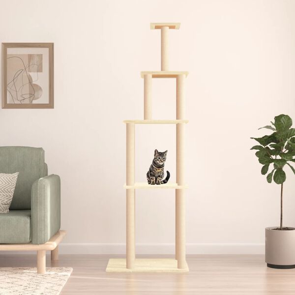 vidaXL Kattatré með Sísalklórustaurum Rjómahvítt 183 cm