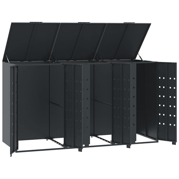 vidaXL Sorptunnugeymsla fyrir 3 tunnur 207x79x117 cm Reykgrátt Stál