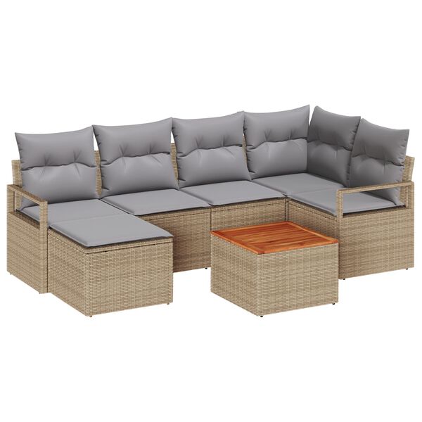 vidaXL 8 stykki Garðsofari með púðum Beige Poly Rattan Acacia