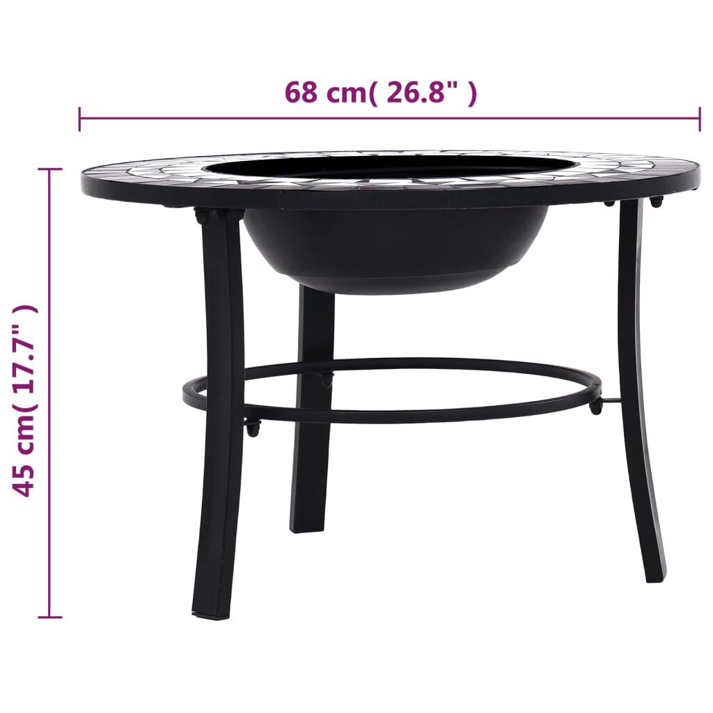 vidaXL Mósaík Eldstæði Svart og Hvítt 68cm Keramik