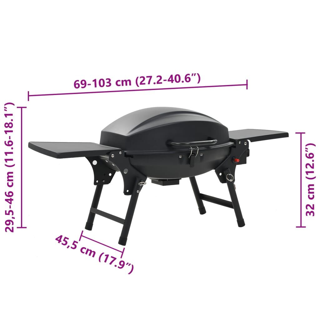 vidaXL Ferðagasgrill BBQ Svart