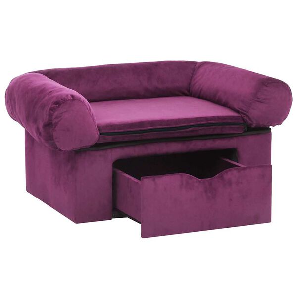 vidaXL hundasófi með skúffu Burgundy 75x50x38 cm Plush