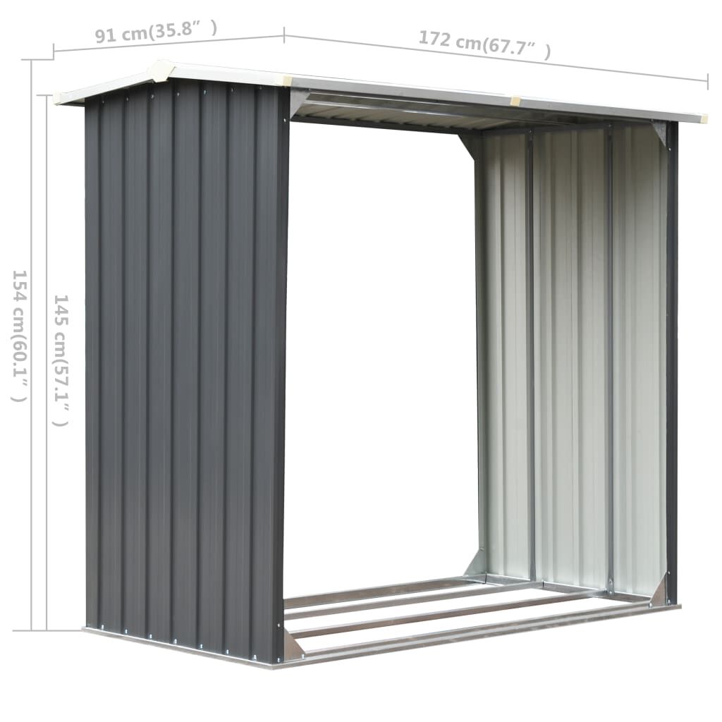 vidaXL Geymsluskúr fyrir eldivið Sínkhúðað sál 330x84x152 cm Grár