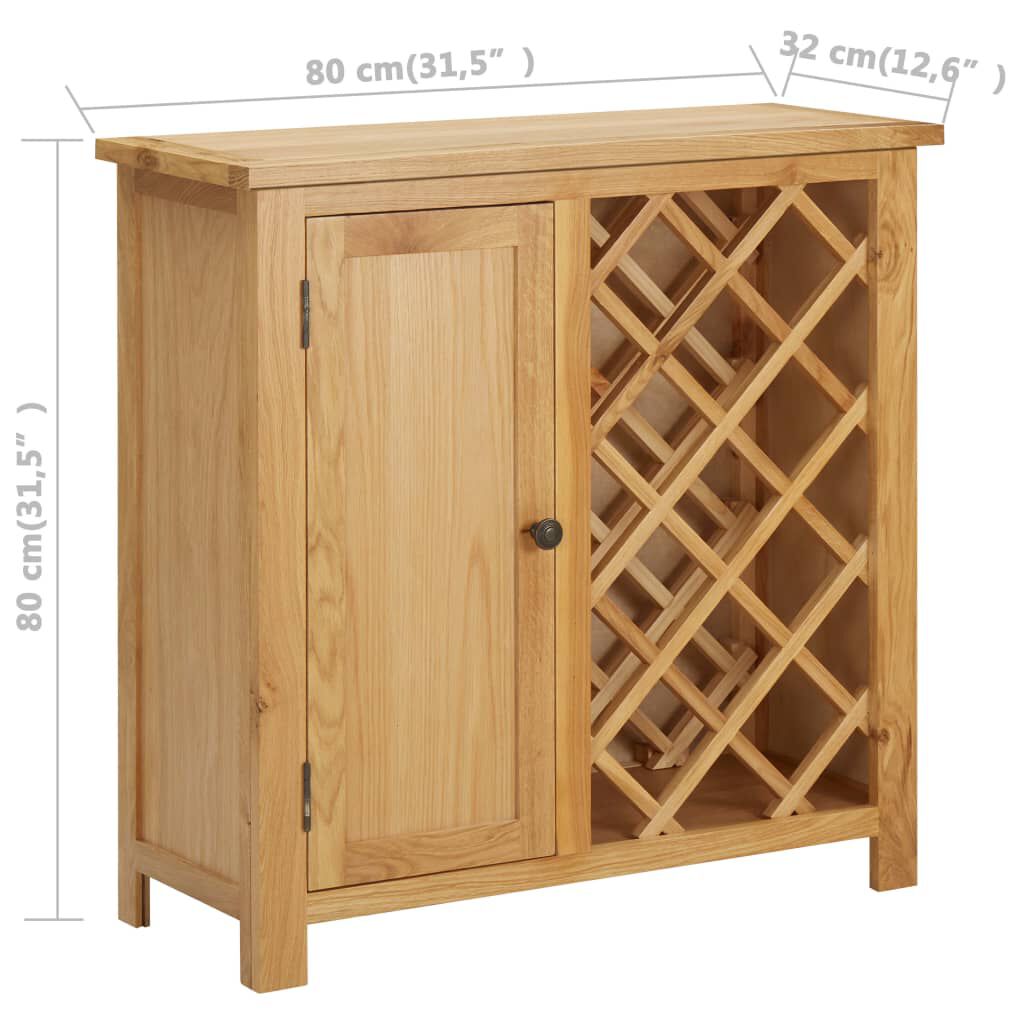 vidaXL Vínskápur fyrir 11 Flöskur 80x32x80 cm Gegnheil Eik