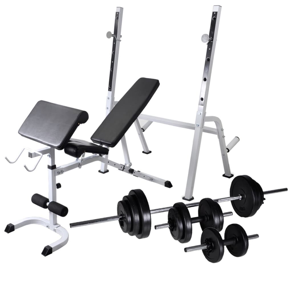 vidaXL Æfingabekkur með þyngdargrind, útigrill og lóðasett 30,5 kg