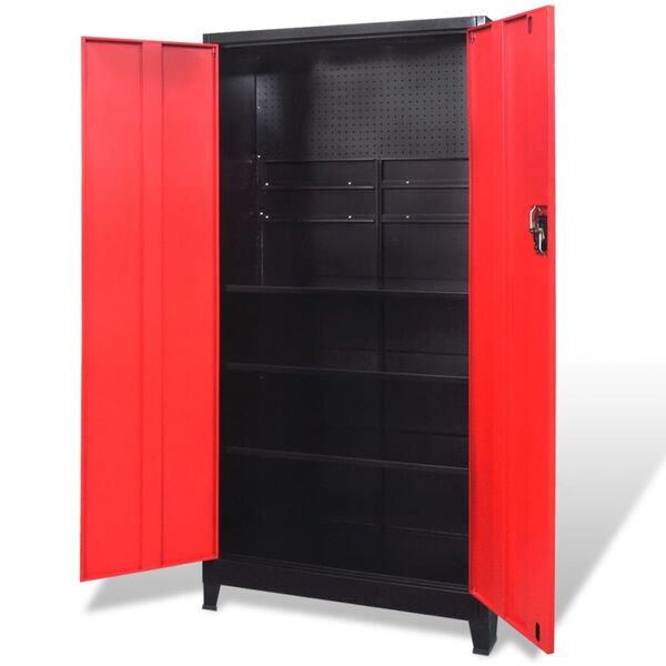 vidaXL Verkfæraskápur með 2 Hurðum Stál 90x40x180 cm Svartur og Rauður
